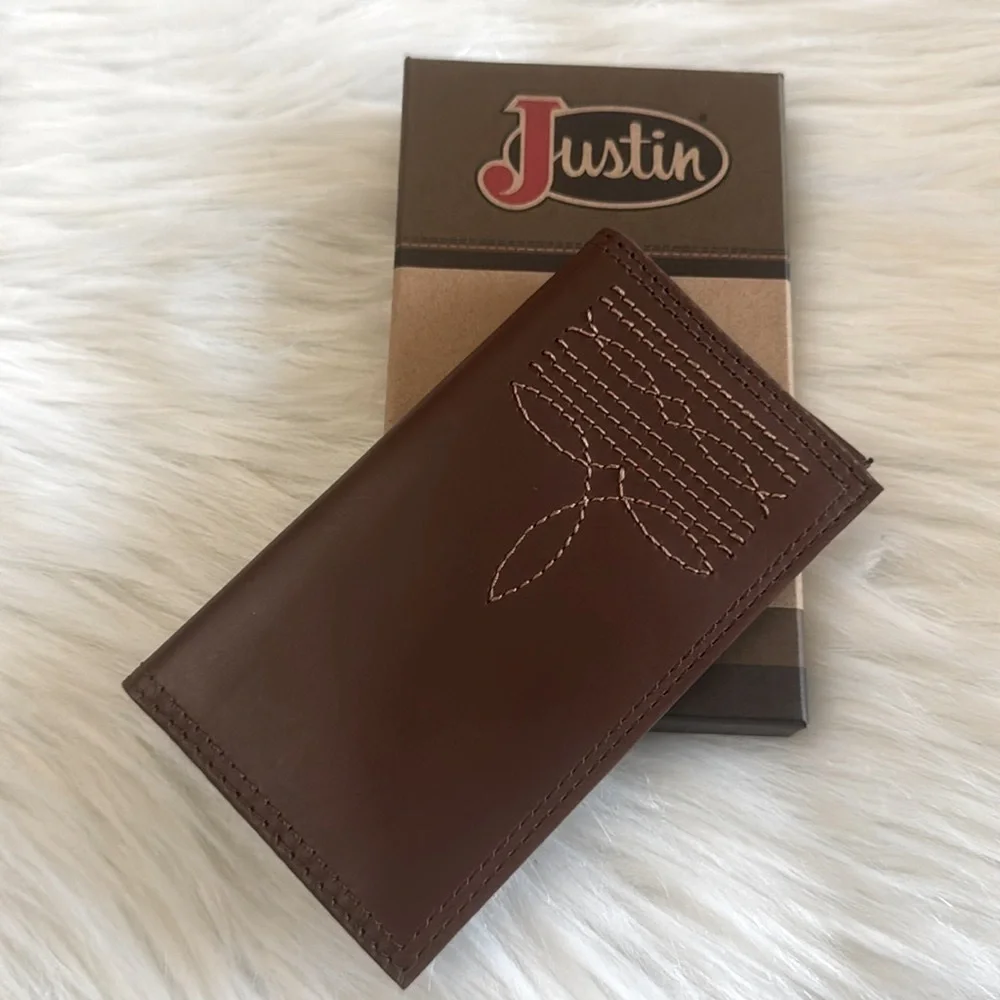 Justin Genuine Leather Junior Rodeo Wallet Brown With Boot Stitch Detail RFID